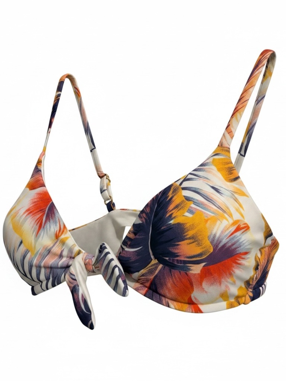 L*Space Tropical Floral Tie-Front Bikini Top - Yellow, Orange, Navy DD